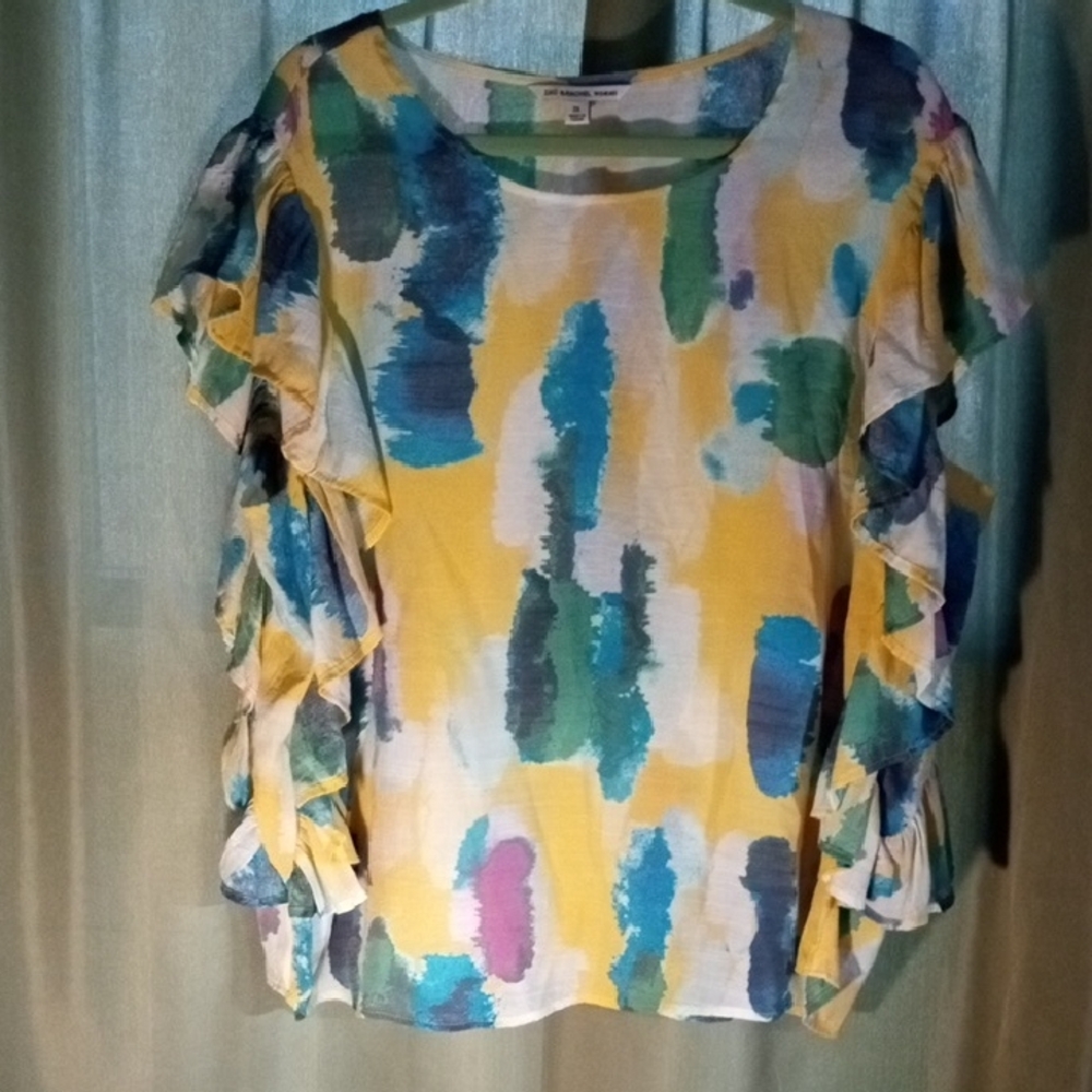 Cato Vibrant Abstract Ruffle Blouse